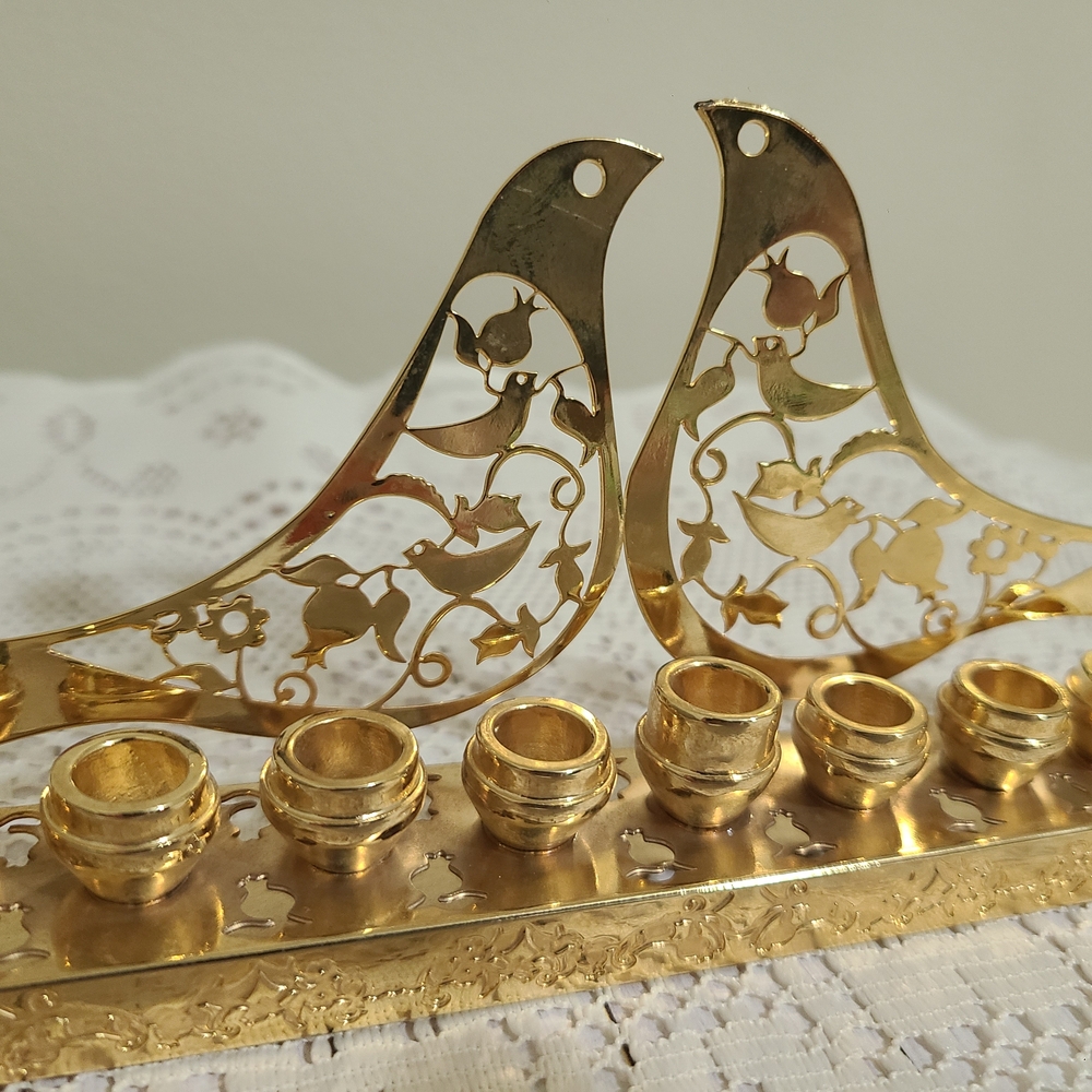 🕎 DOVE BRASS HANUKKAH MENORAH ~ POMEGRANATE DESIGN - Picture 6 of 12
